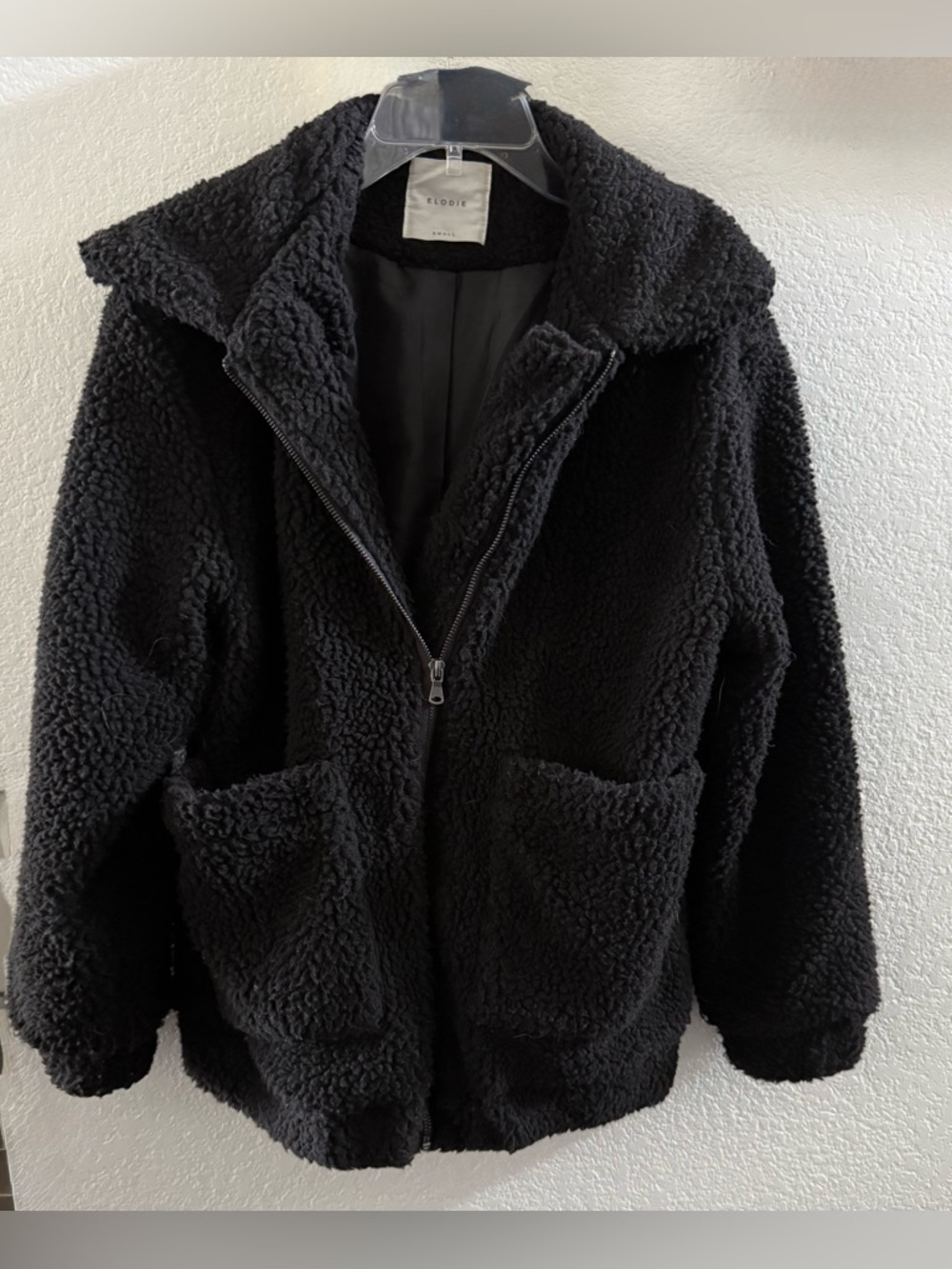 Elodie Black Teddy Jacket with Front Pockets